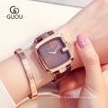 GUOU Korean Style Charm Dress Ladies Watches Quartz Casual Leather Bracelet Fashion Watch Square Dial Analog Wristwatch Reloj